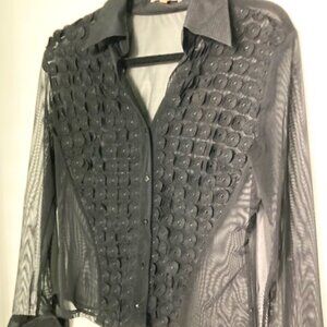 NARACAMICIE Sexy Black Sheer Blouse with hand-sewn Circle Accents.